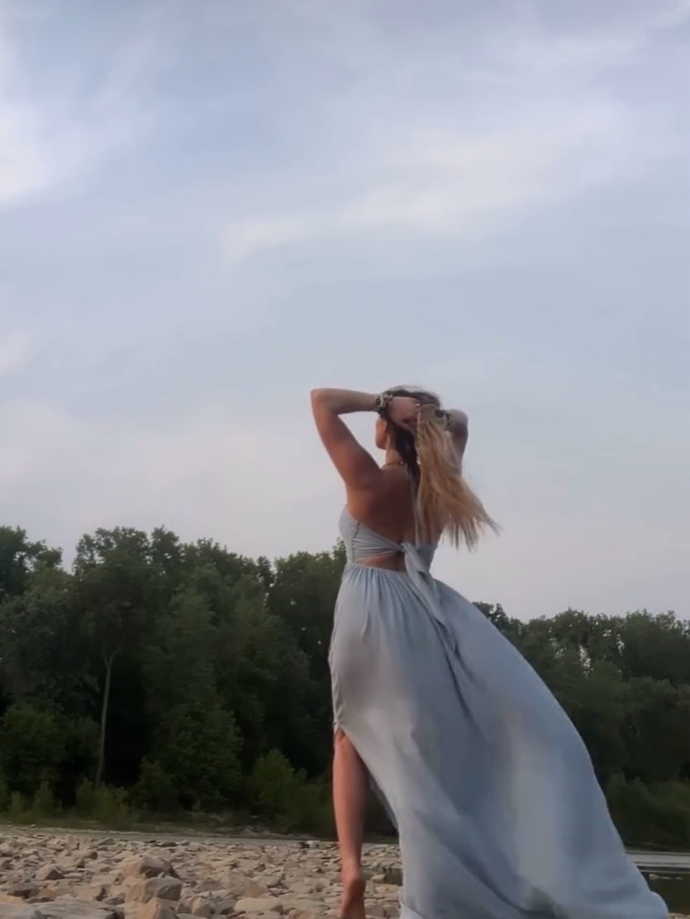 Elegant Light Blue Maxi Dress with Tie-Back